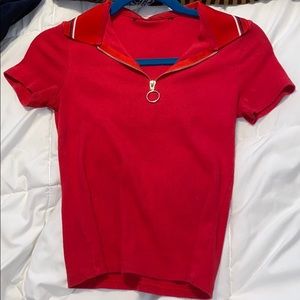 Red collared shirt